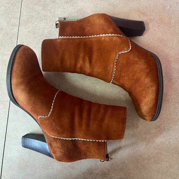 Shoe The Bear Bijou Caramel Suede Ankle Back Zip Booties - Picture 7 of 16